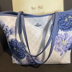 Coach blue floral market tote/purse